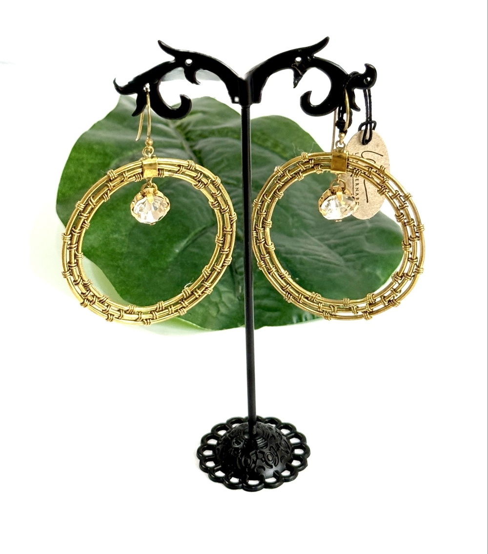 Lena Bernard Crystal Hoop Drop Earrings Gold | NWT